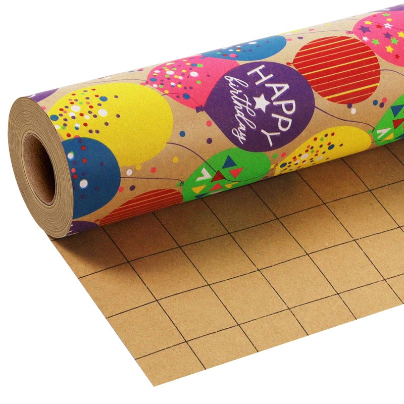 BIOBROWN Kraft Wrapping Paper Roll Colorful Balloons Design Perfect for Birthday Holiday Wrap 17 inch X 33 feet
